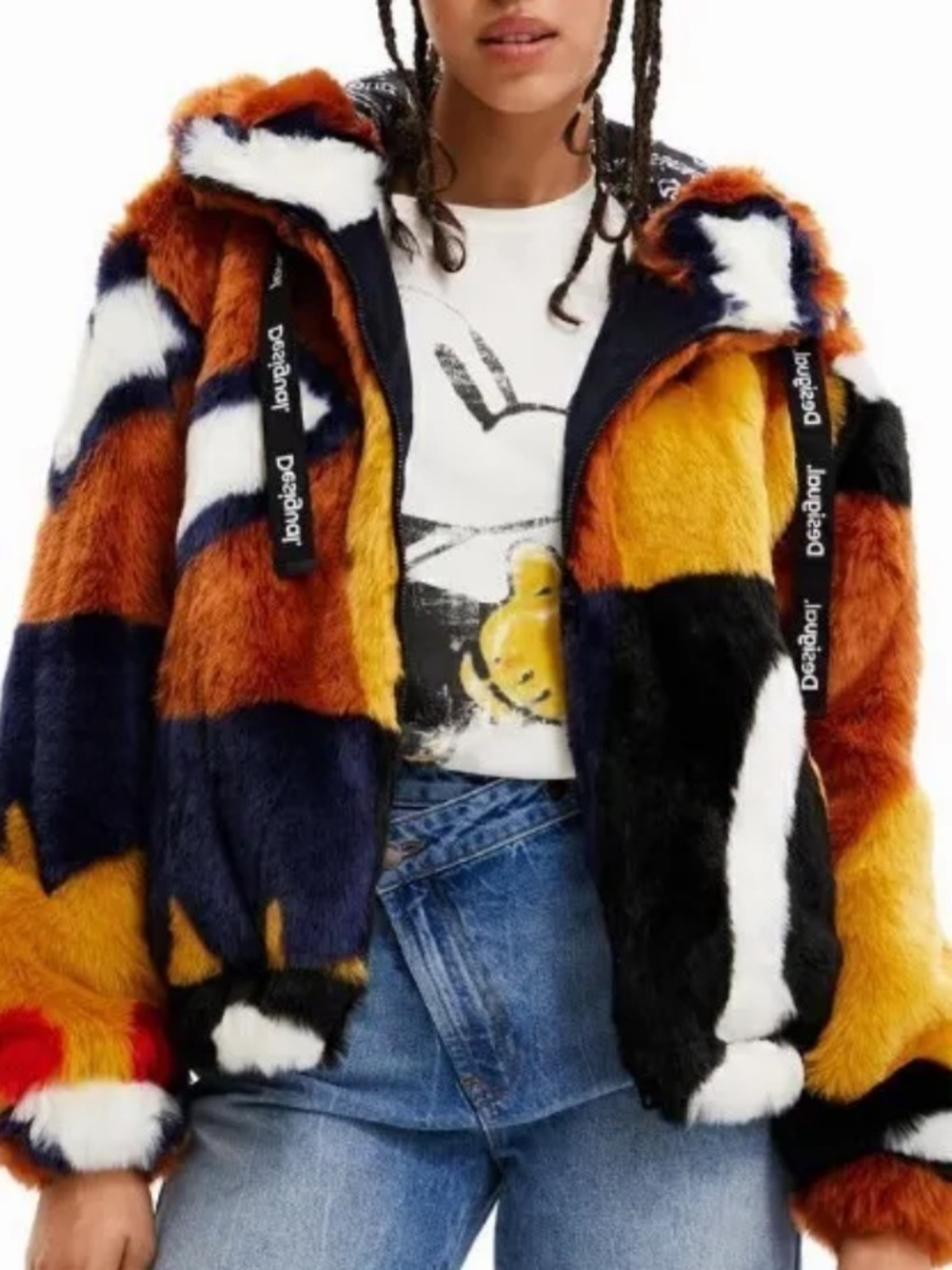 Desigual Multicolor Faux Fur Hooded Jacket - Women's